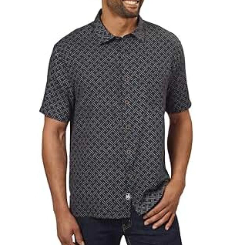 Nat Nast Silk Blend Shirt Mens XL Black Blue Gray Geo Print Traditional Fit